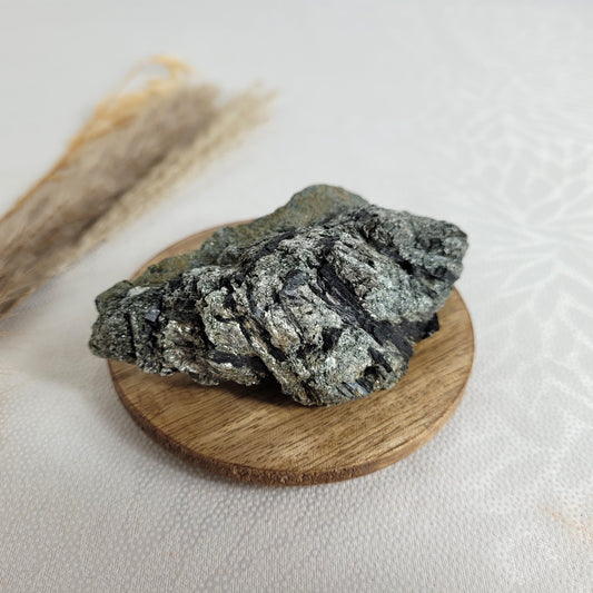 Schwarzer Turmalinkristalle auf Grünschiefer im Onlineshop kaufen