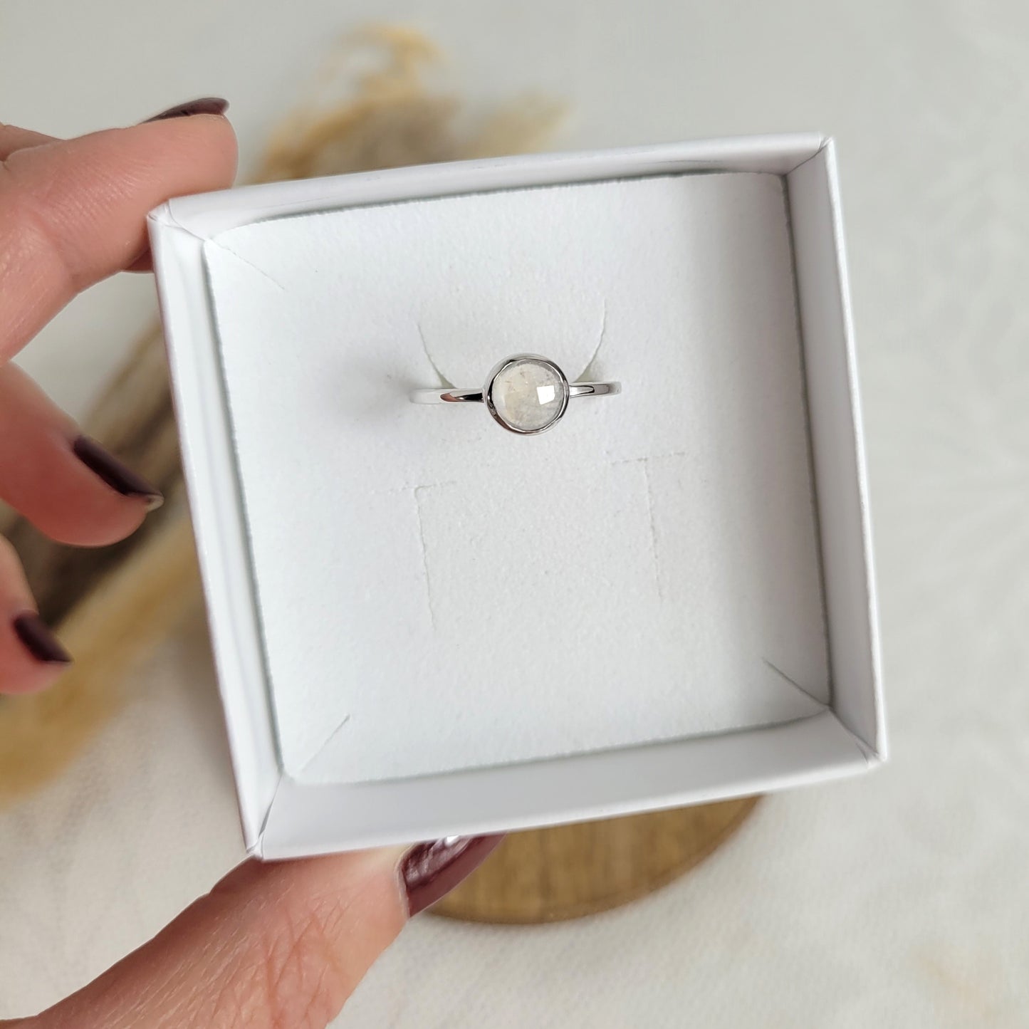 Regenbogenmondstein Ring Silber 925 Ringgröße 56