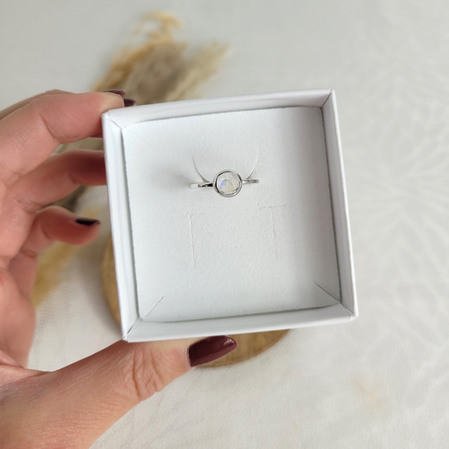 Regenbogenmondstein Ring Silber 925 Ringgröße 54