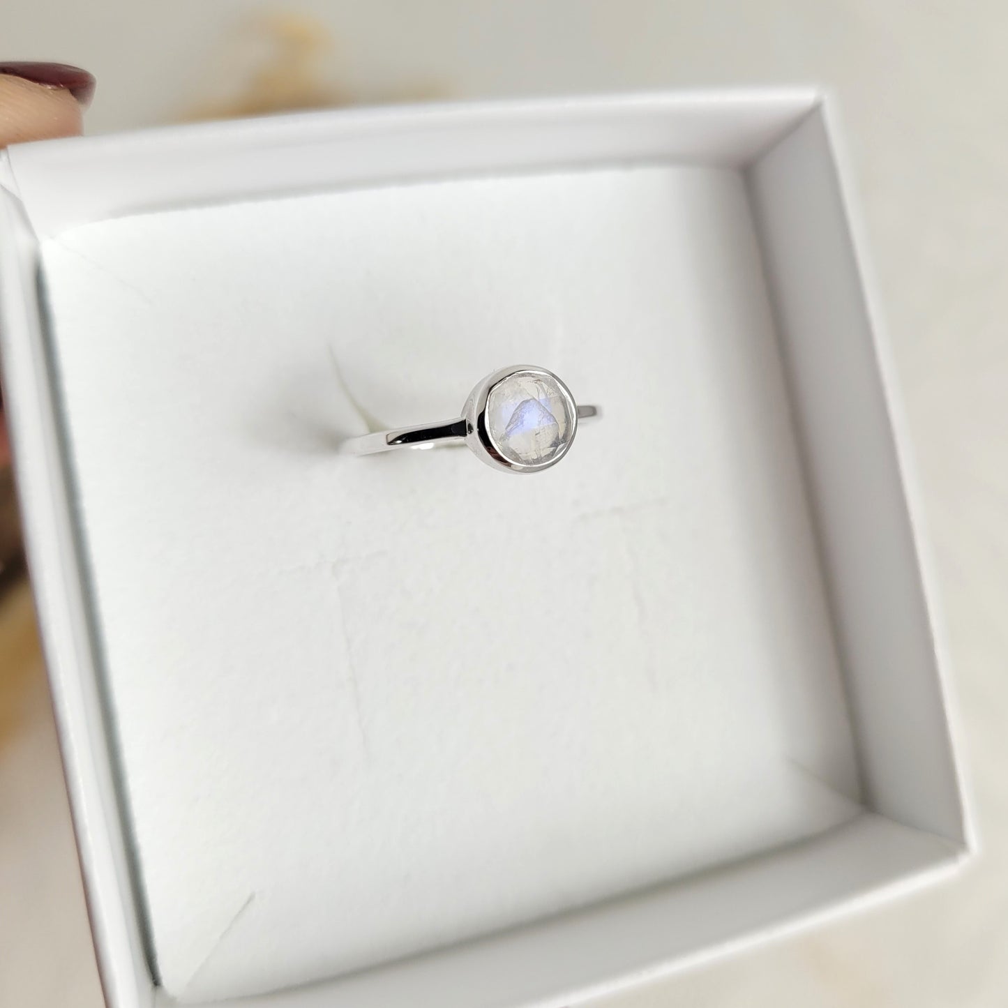 Regenbogenmondstein Ring Silber 925 Ringgröße 54