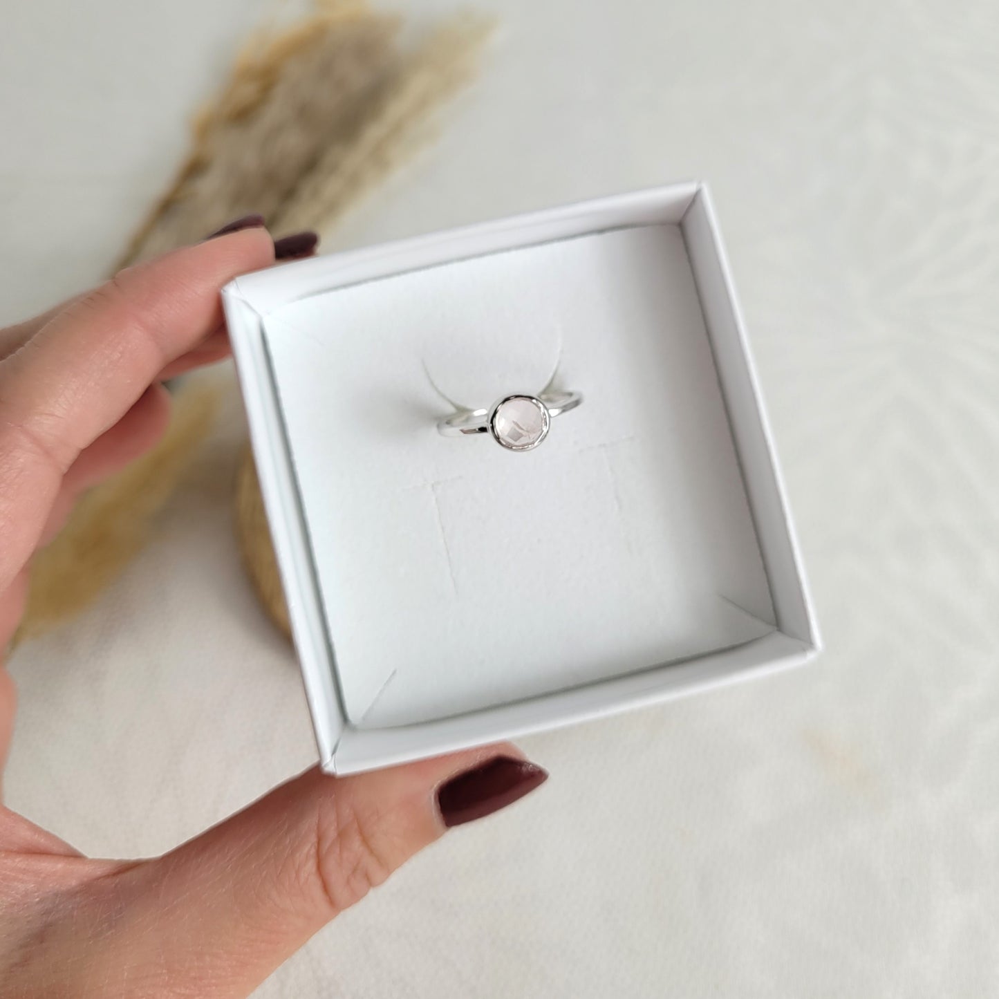 Rosenquarz Ring Silber 925 Ringgröße 52