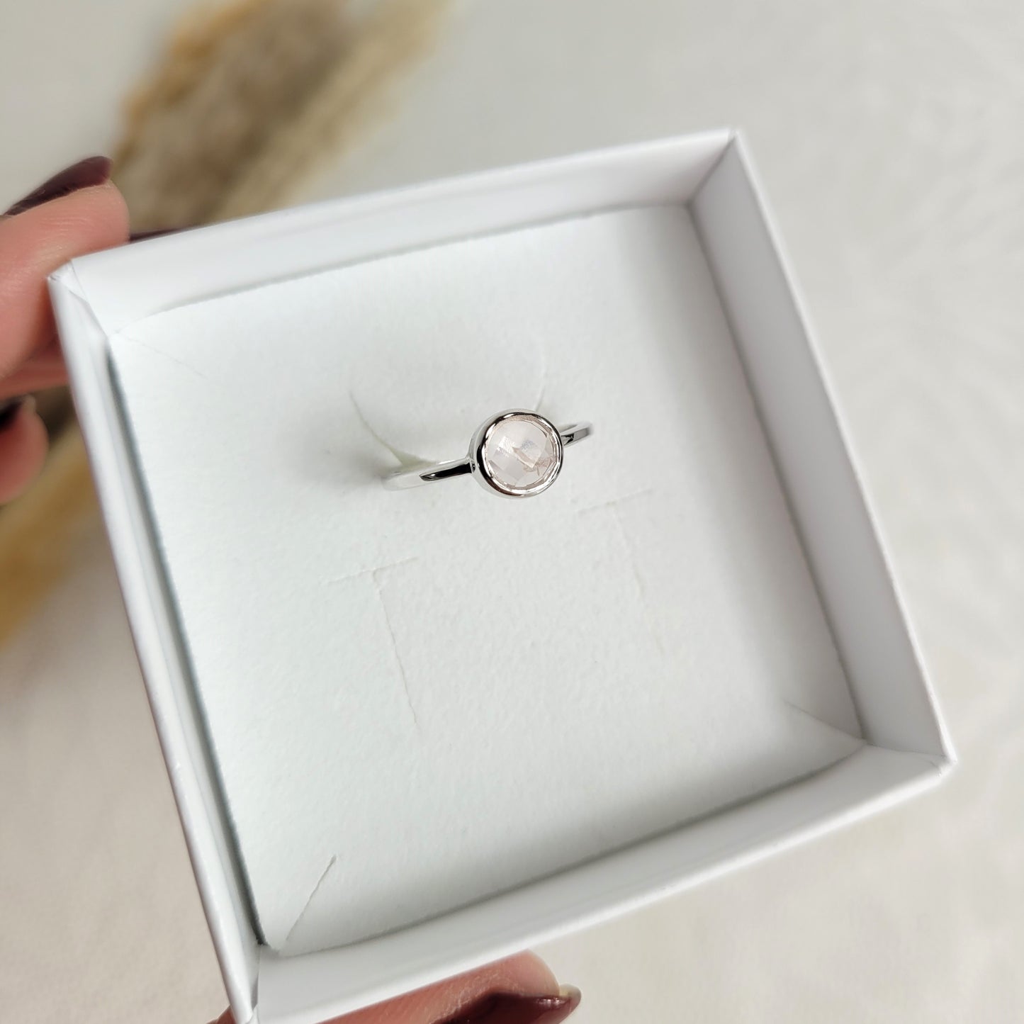 Rosenquarz Ring Silber 925 Ringgröße 52