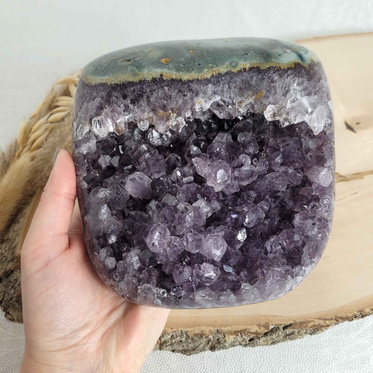 Amethyst Kristalldruse mit Goethit und Achat 15,4x14,7cm, 1779g