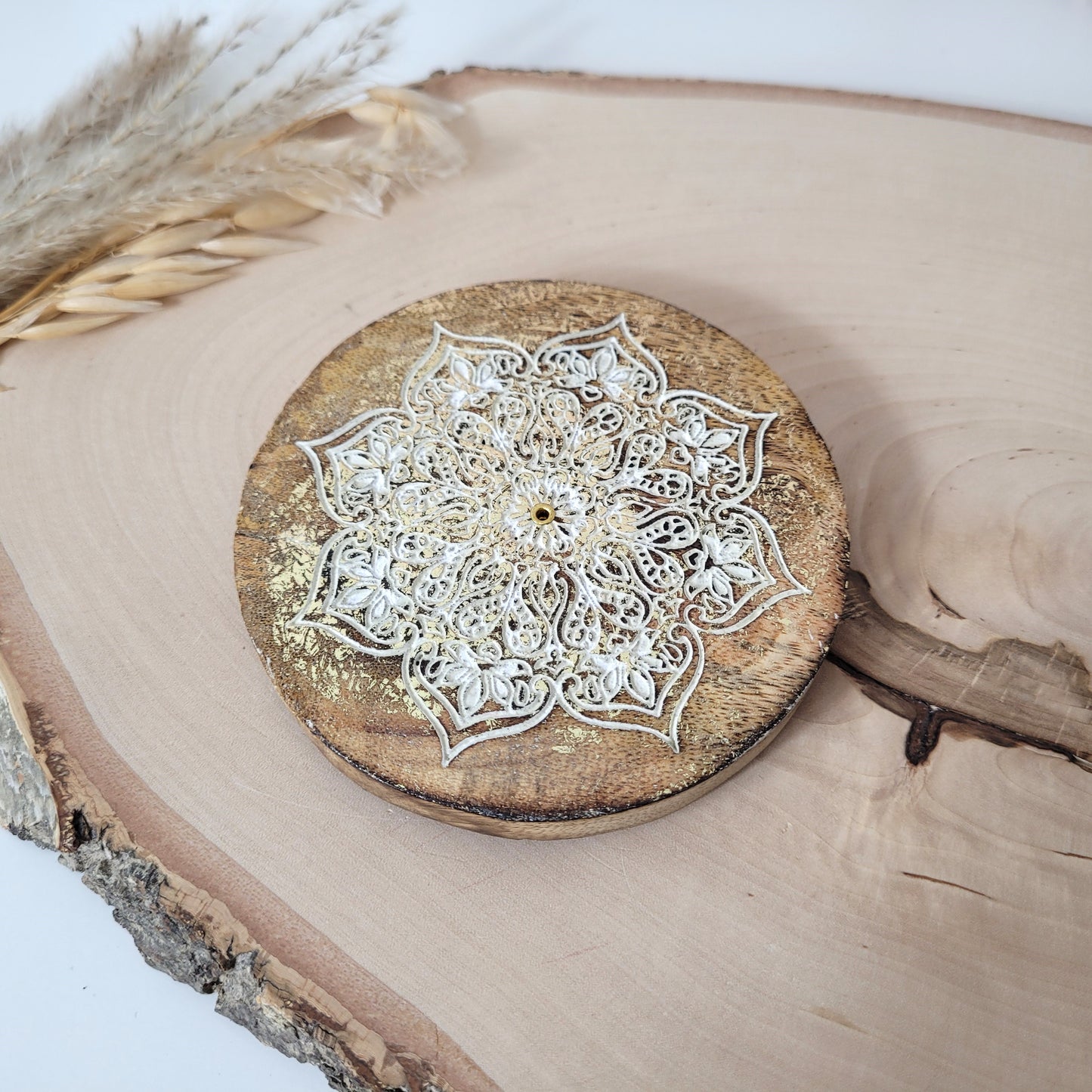 Mandala Räucherstäbchenhalter rund Goldverzierung