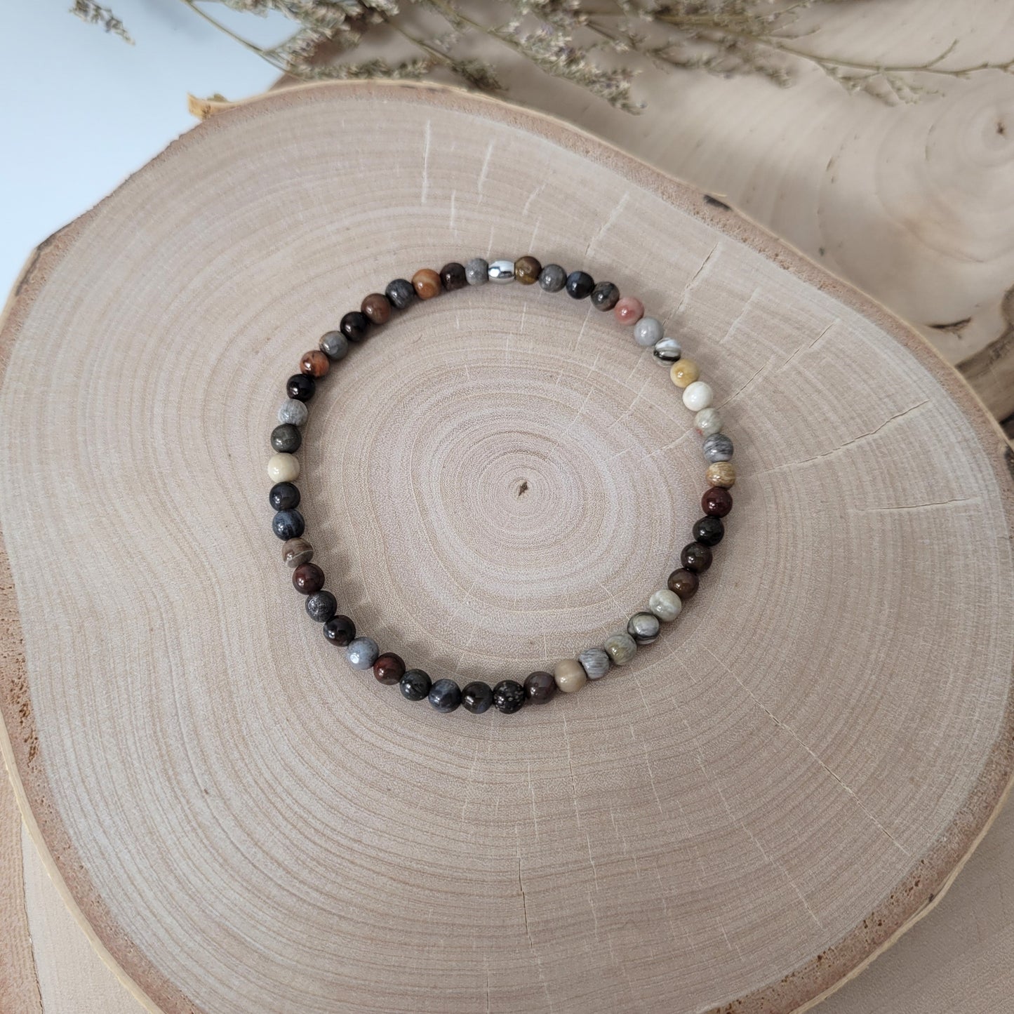 Versteinertes Holz Armband Kugeln 4 mm
