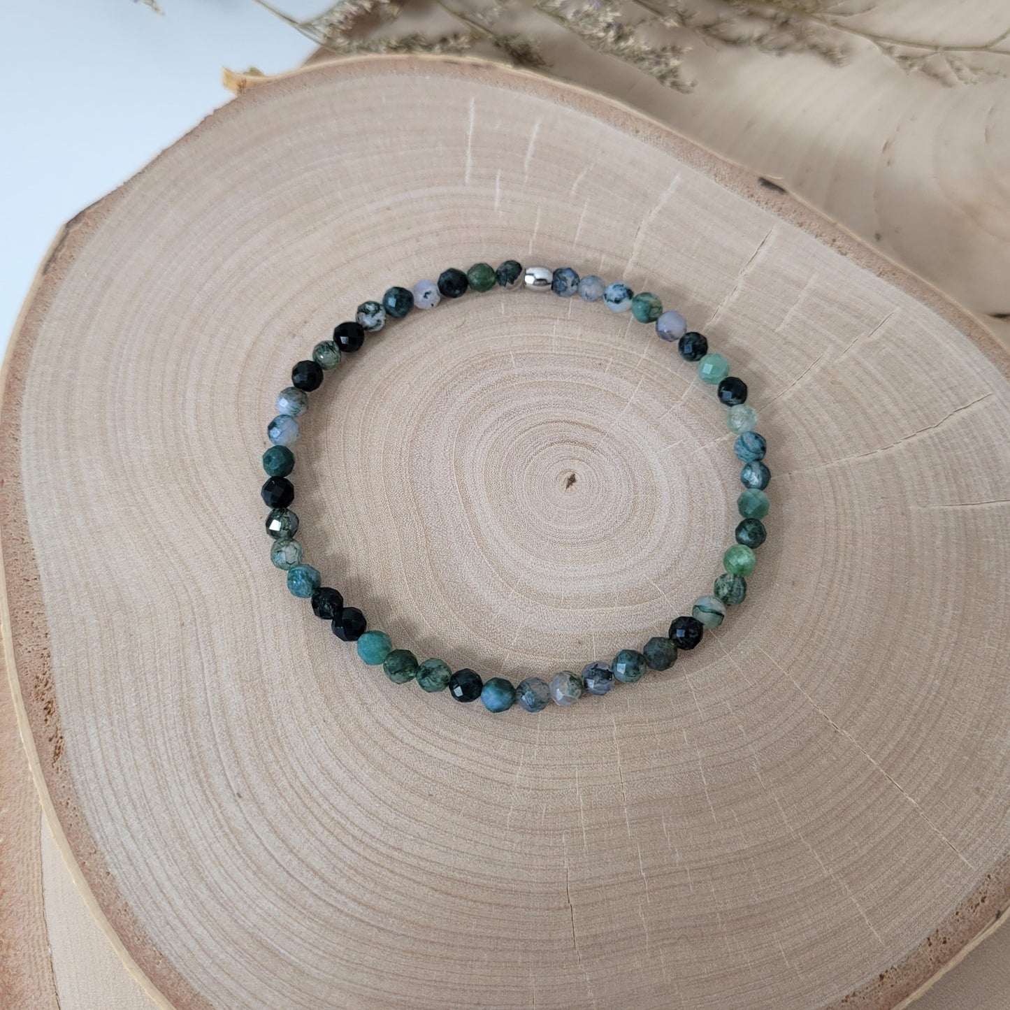 Moosachat Armband Kugeln facettiert 4mm