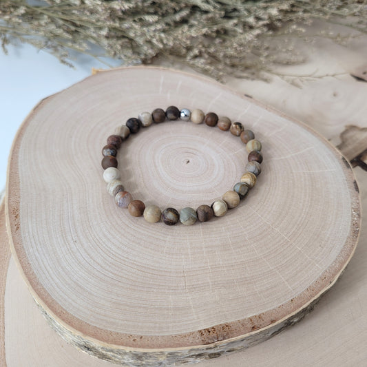 Versteinertes Holz Armband Kugeln matt 6mm