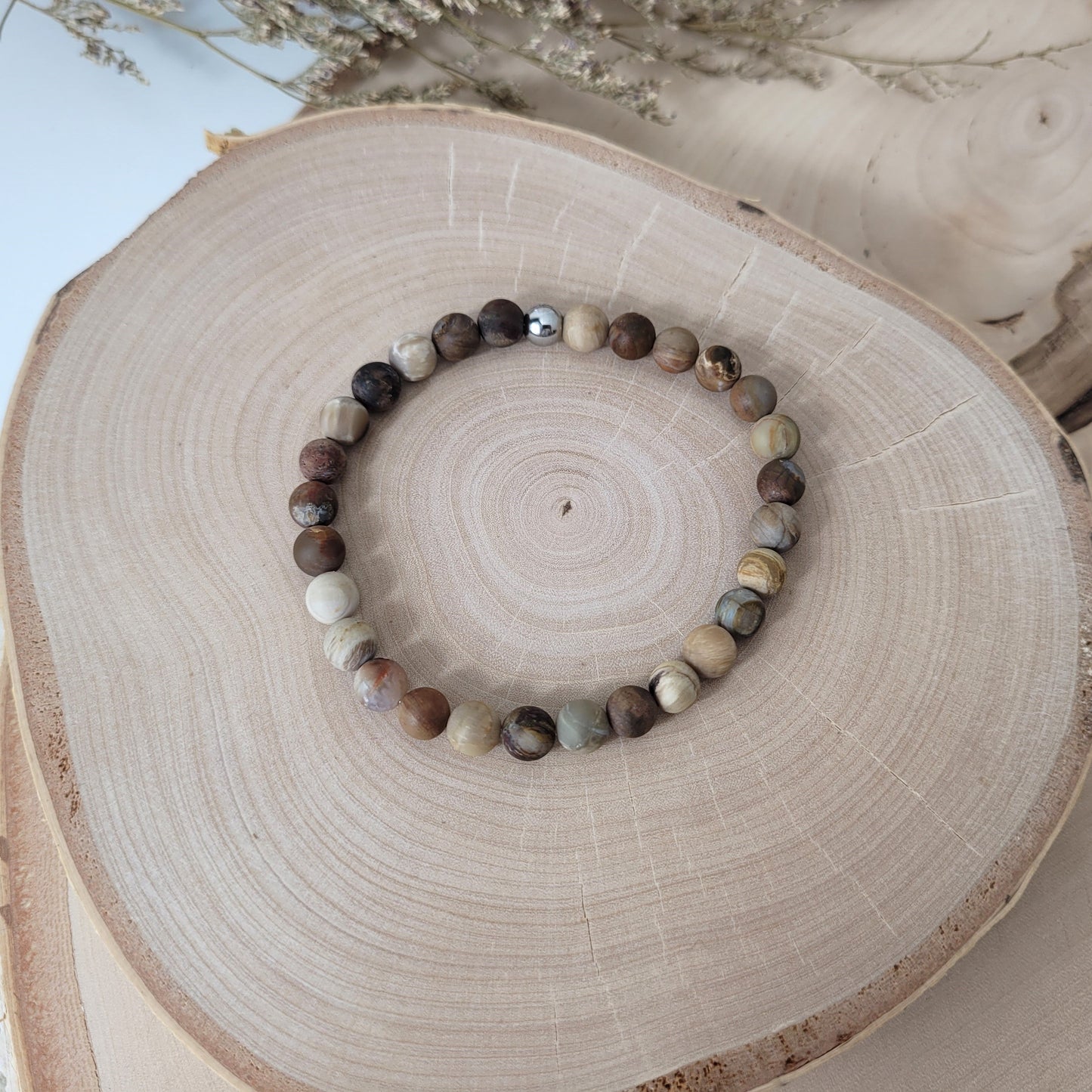 Versteinertes Holz Armband Kugeln matt 6mm