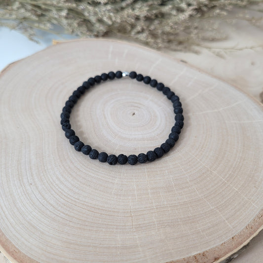 Versteinerte Lava Armband Kugeln 4mm