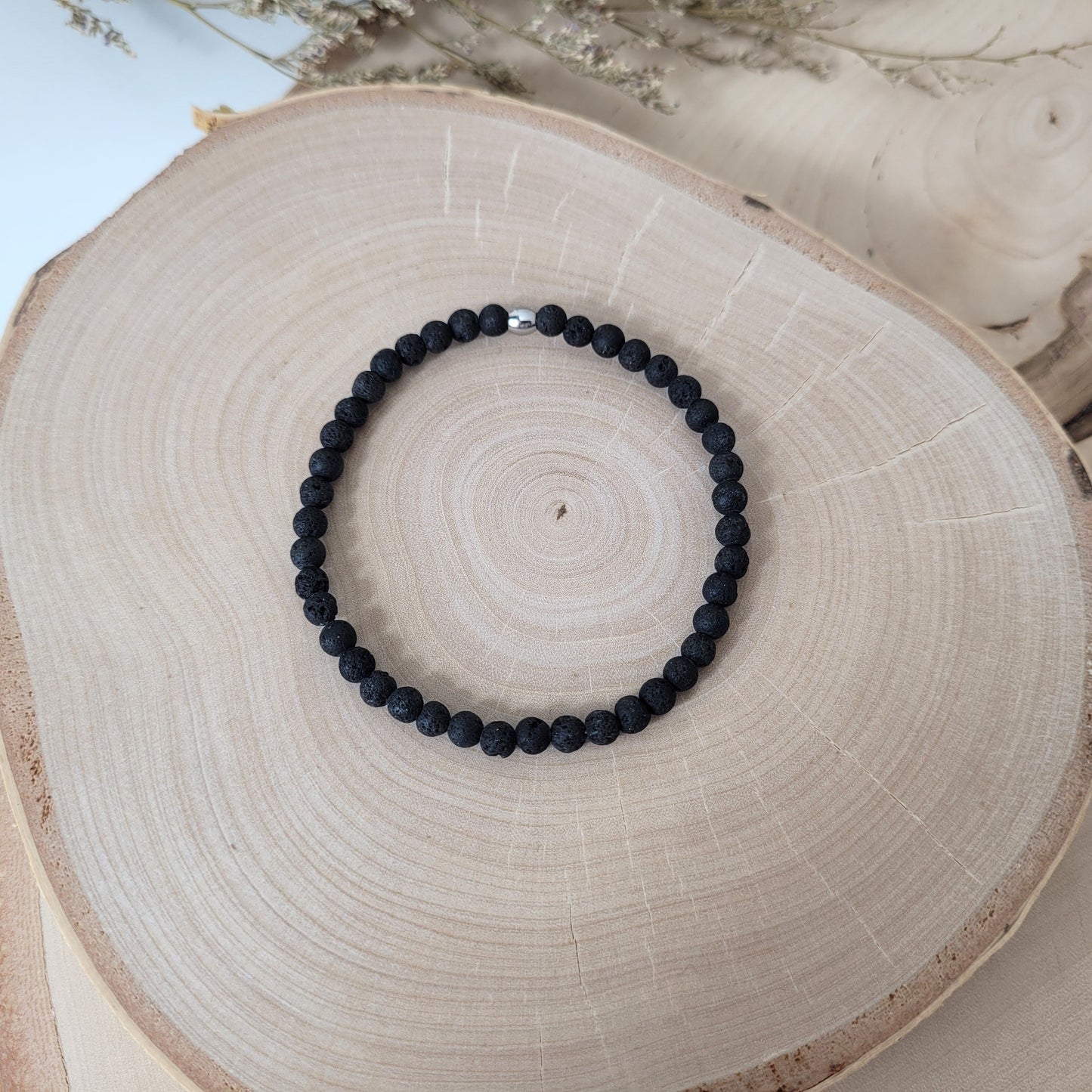 Versteinerte Lava Armband Kugeln 4mm