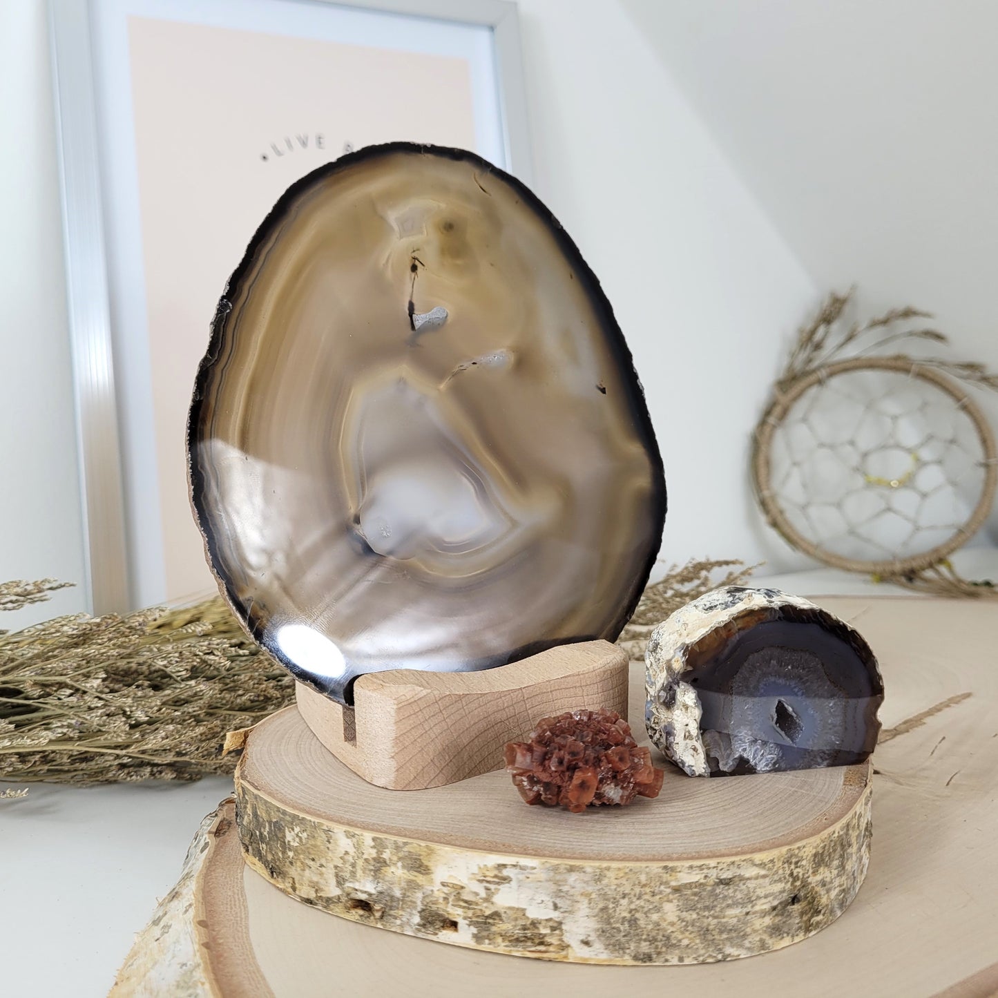 Bundle Angebot des Tages 06.12.25,Achat Scheibe mit Holzaufsteller Teelichthalter, Achat Geode mit Standfläche, Aragonit Igelkristall