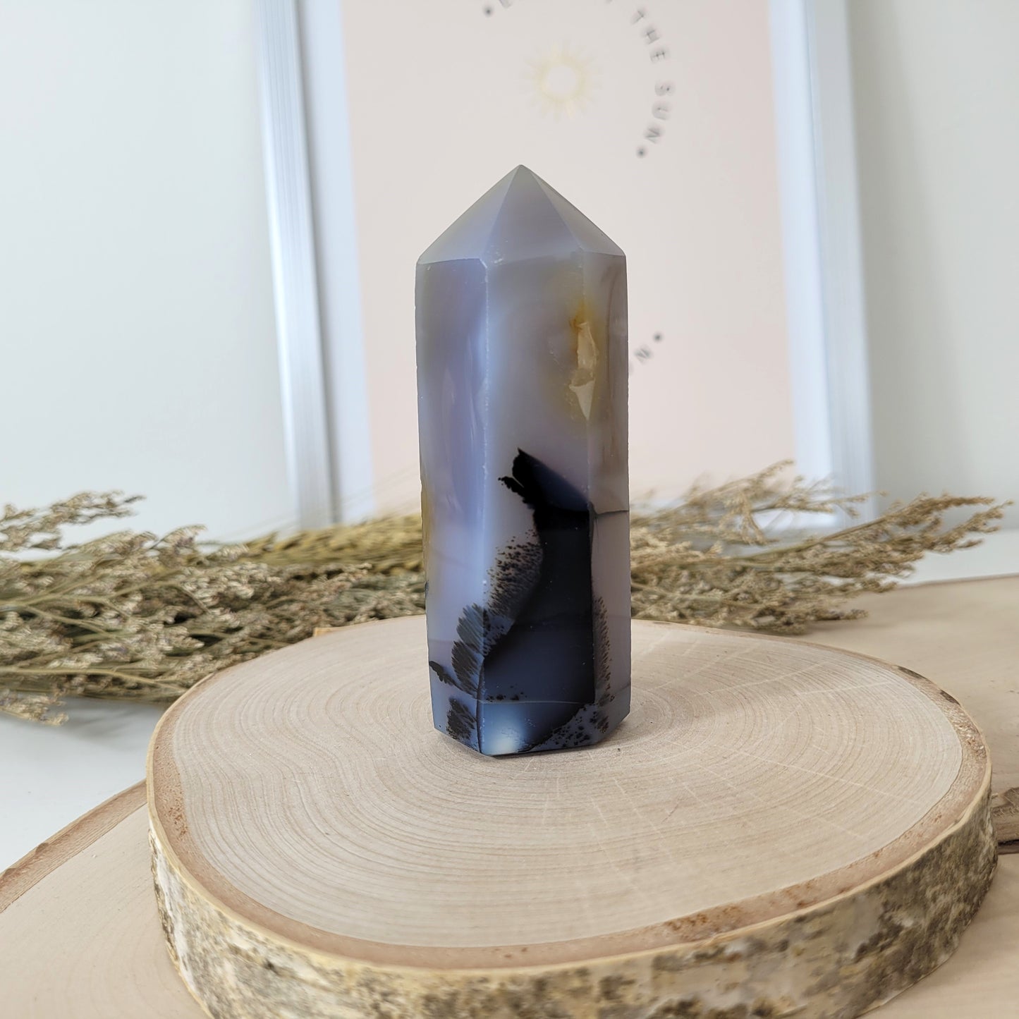 Dendriten Achat Turm 9,8 x 3,3 cm, 194g