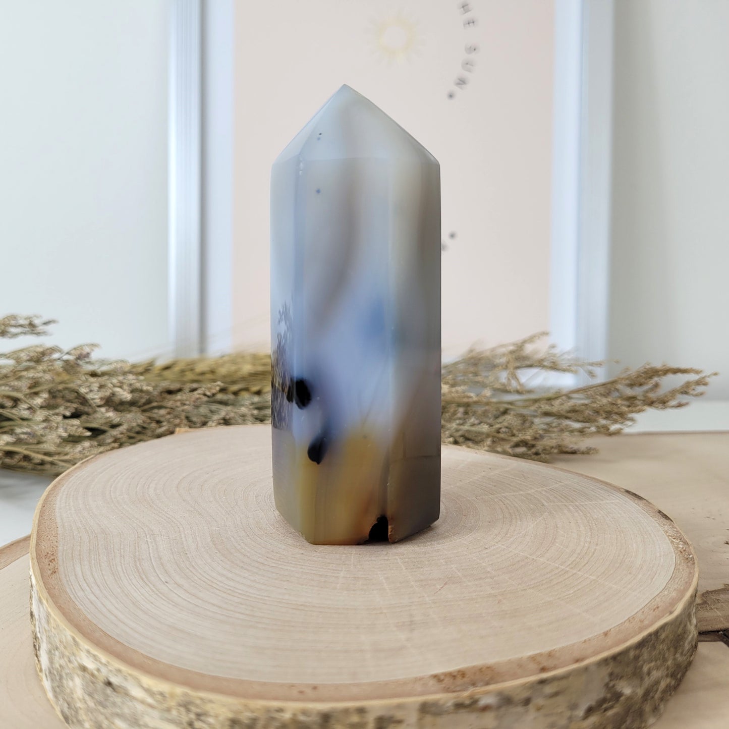 Dendriten Achat Turm 9,3 x 3,7 cm, 202g