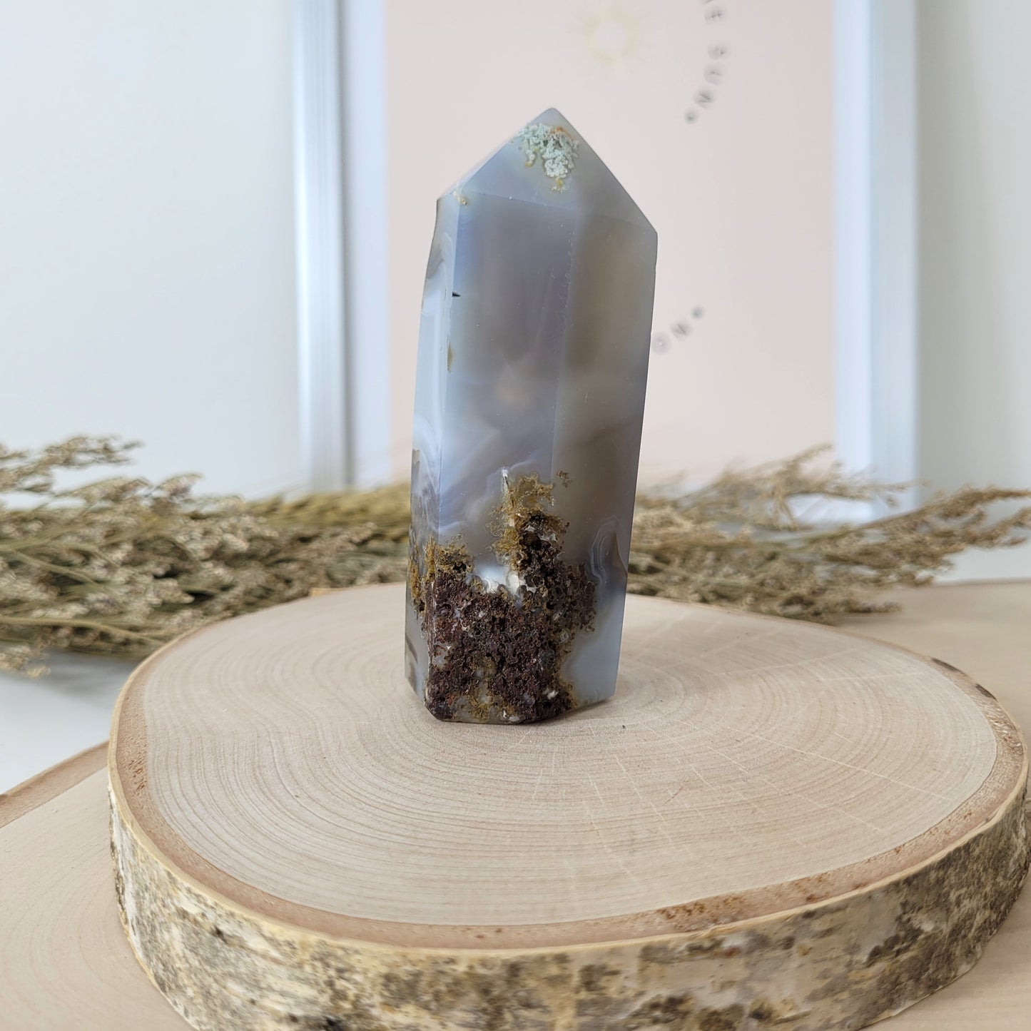 Dendriten Achat Turm 9,6 x 3,6 cm, 200g