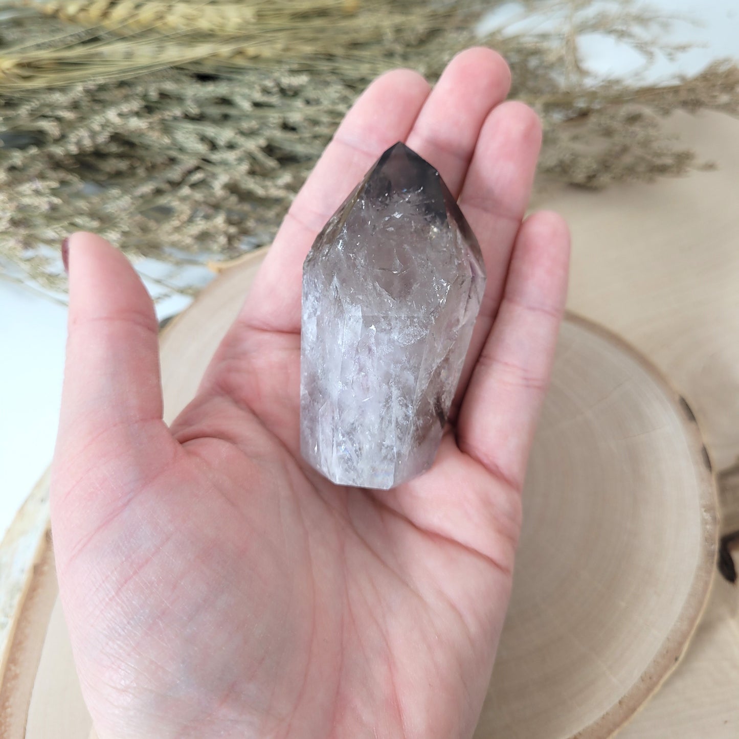 Amethyst mit Rauchquarz Spitze 6,4 x 2,9cm, 83g