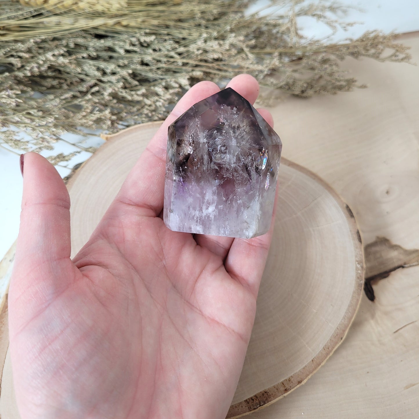 Amethyst mit Rauchquarz Spitze 5,8 x 4,3cm, 123g