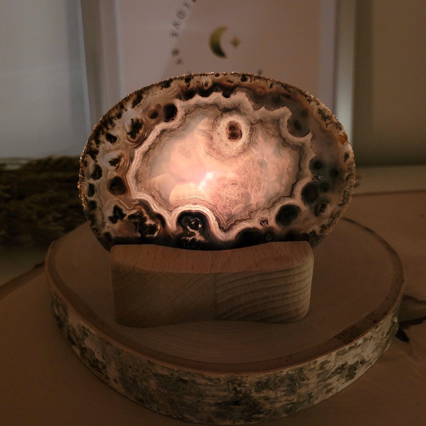 Achat Scheibe Extra-Qualität 9,9 x 7,6cm inklusive Holzaufsteller Teelichthalter