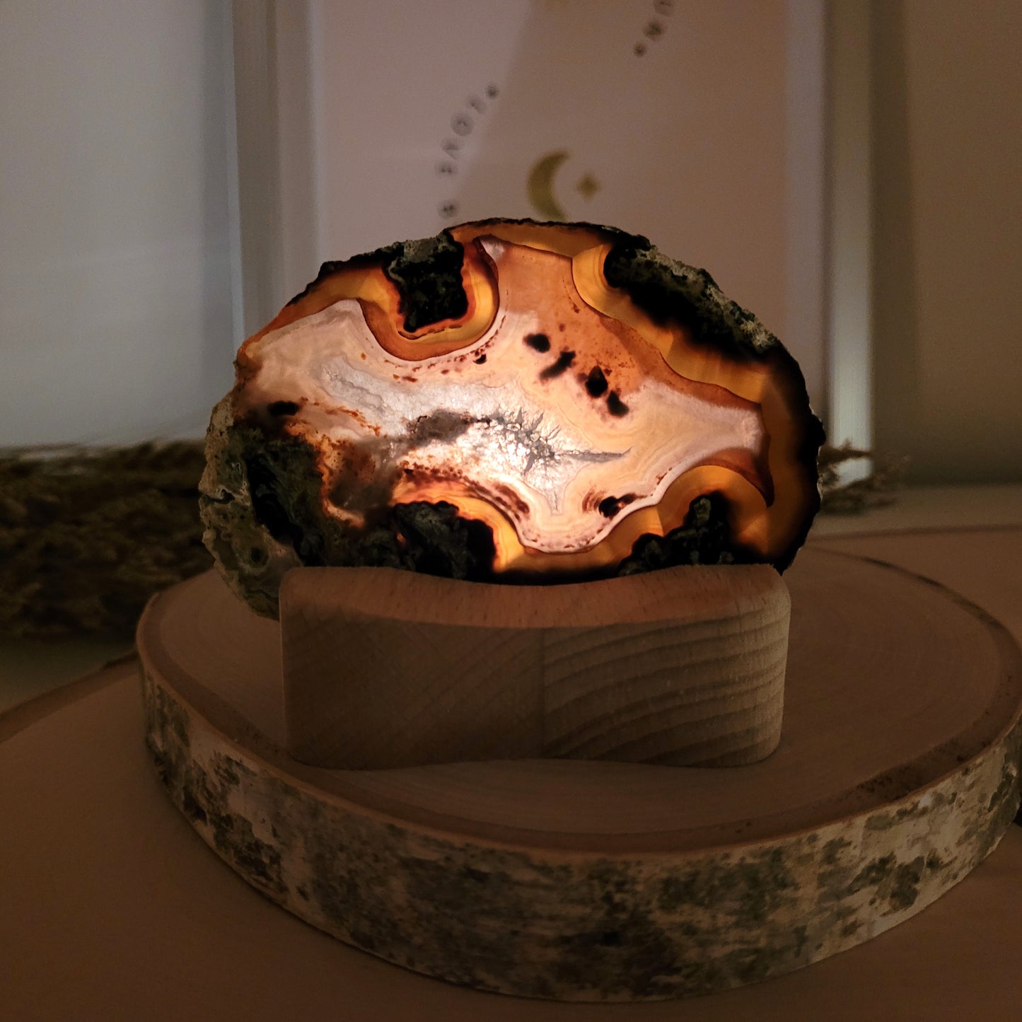 Achat Scheibe Extra-Qualität 8,8 x 6,4cm inklusive Holzaufsteller Teelichthalter