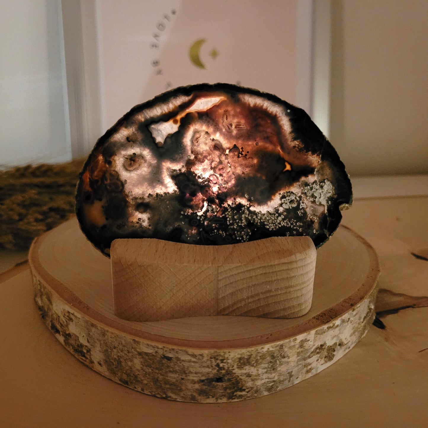 Achat Scheibe Extra-Qualität 9,6 x 6,5cm inklusive Holzaufsteller Teelichthalter