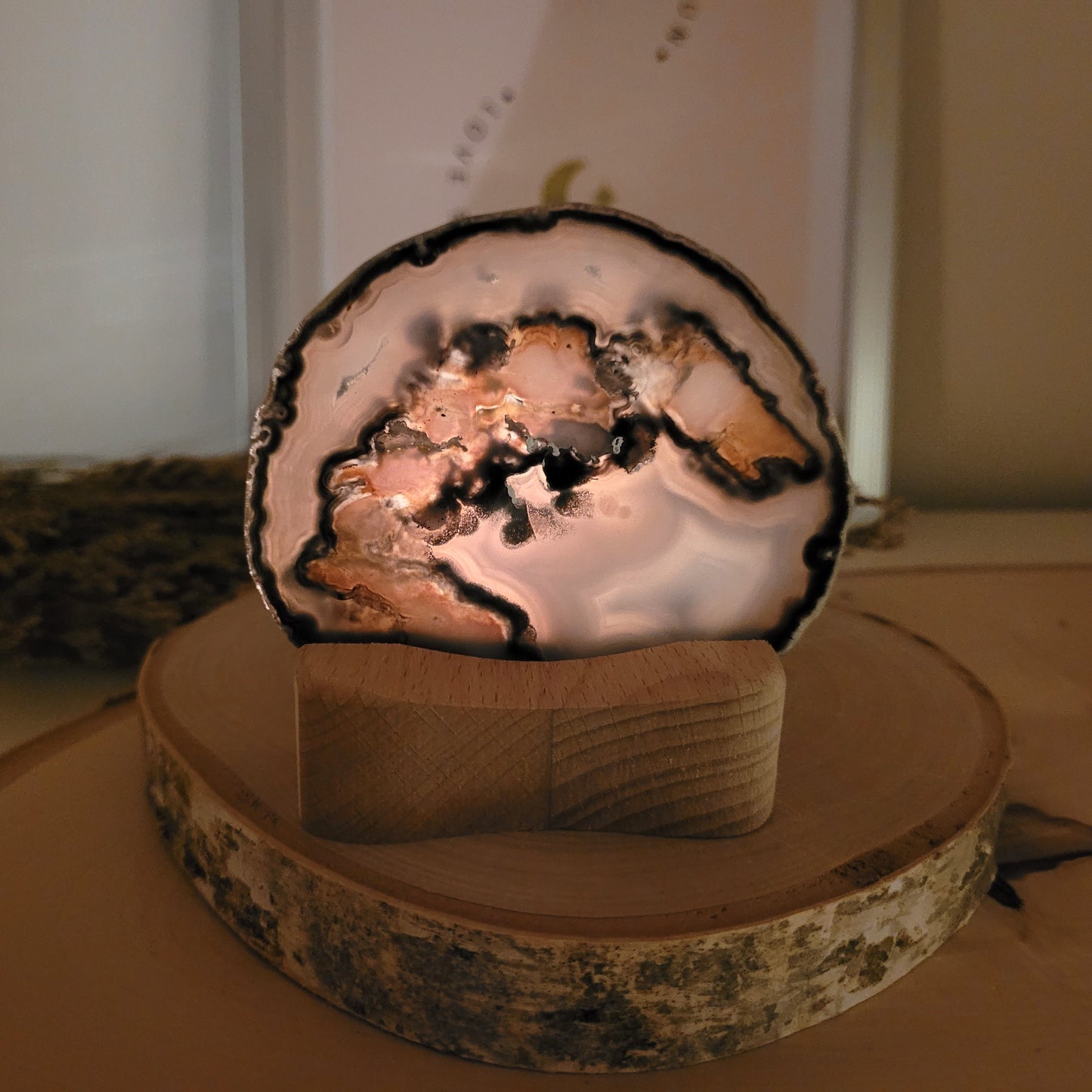 Achat Scheibe Extra-Qualität 8,9 x 7,8cm inklusive Holzaufsteller Teelichthalter