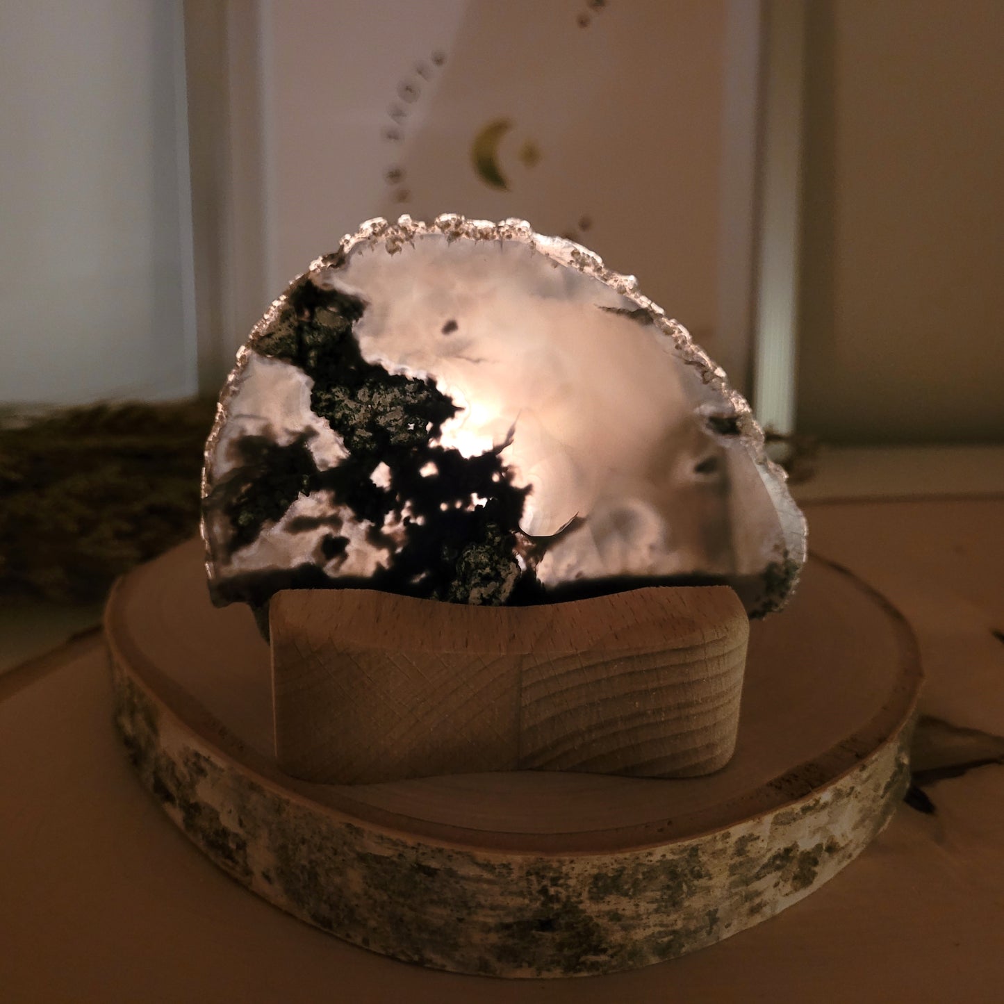 Achat Scheibe Extra-Qualität 9,1 x 6,7cm inklusive Holzaufsteller Teelichthalter