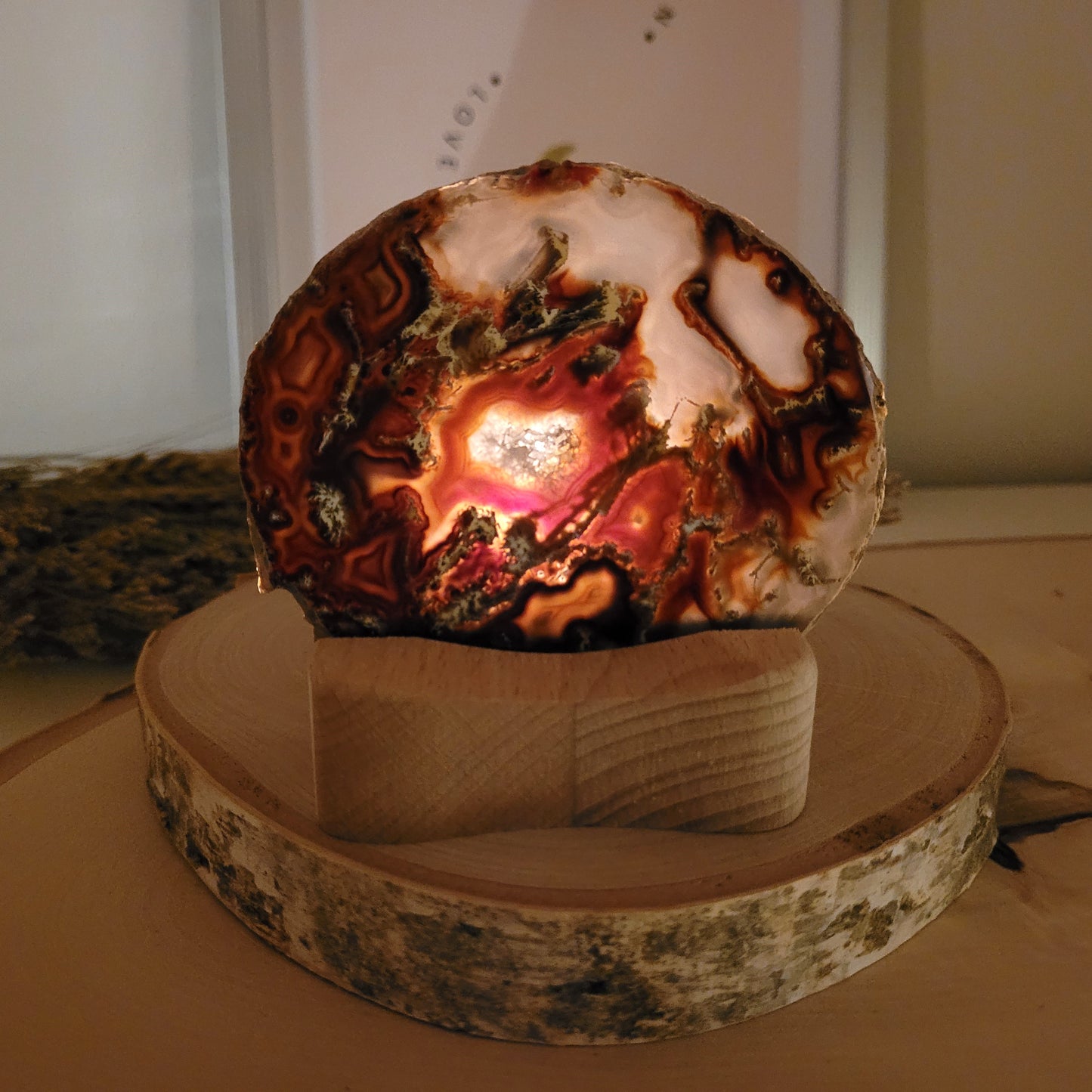 Achat Scheibe Extra-Qualität 9,2 x 7,9cm inklusive Holzaufsteller Teelichthalter