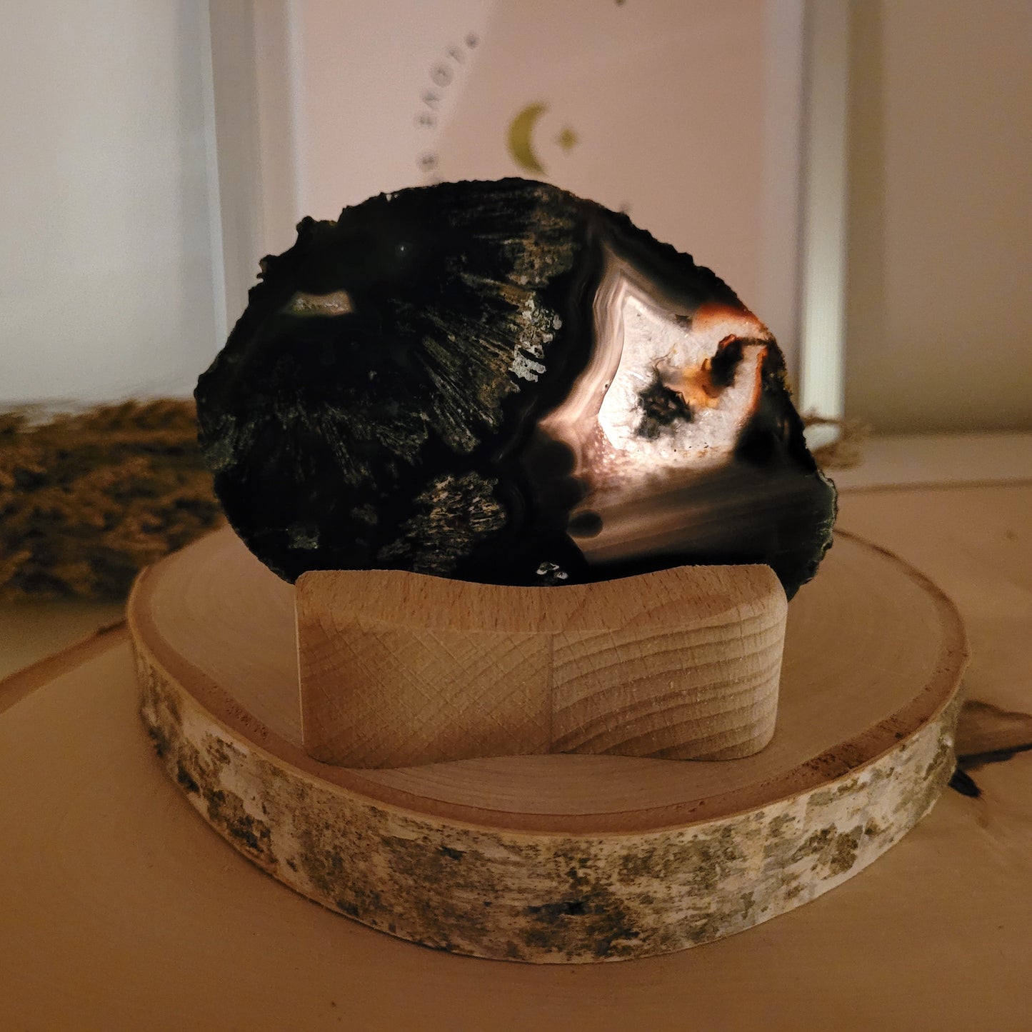 Achat Scheibe Extra-Qualität 9,2 x 7cm inklusive Holzaufsteller Teelichthalter