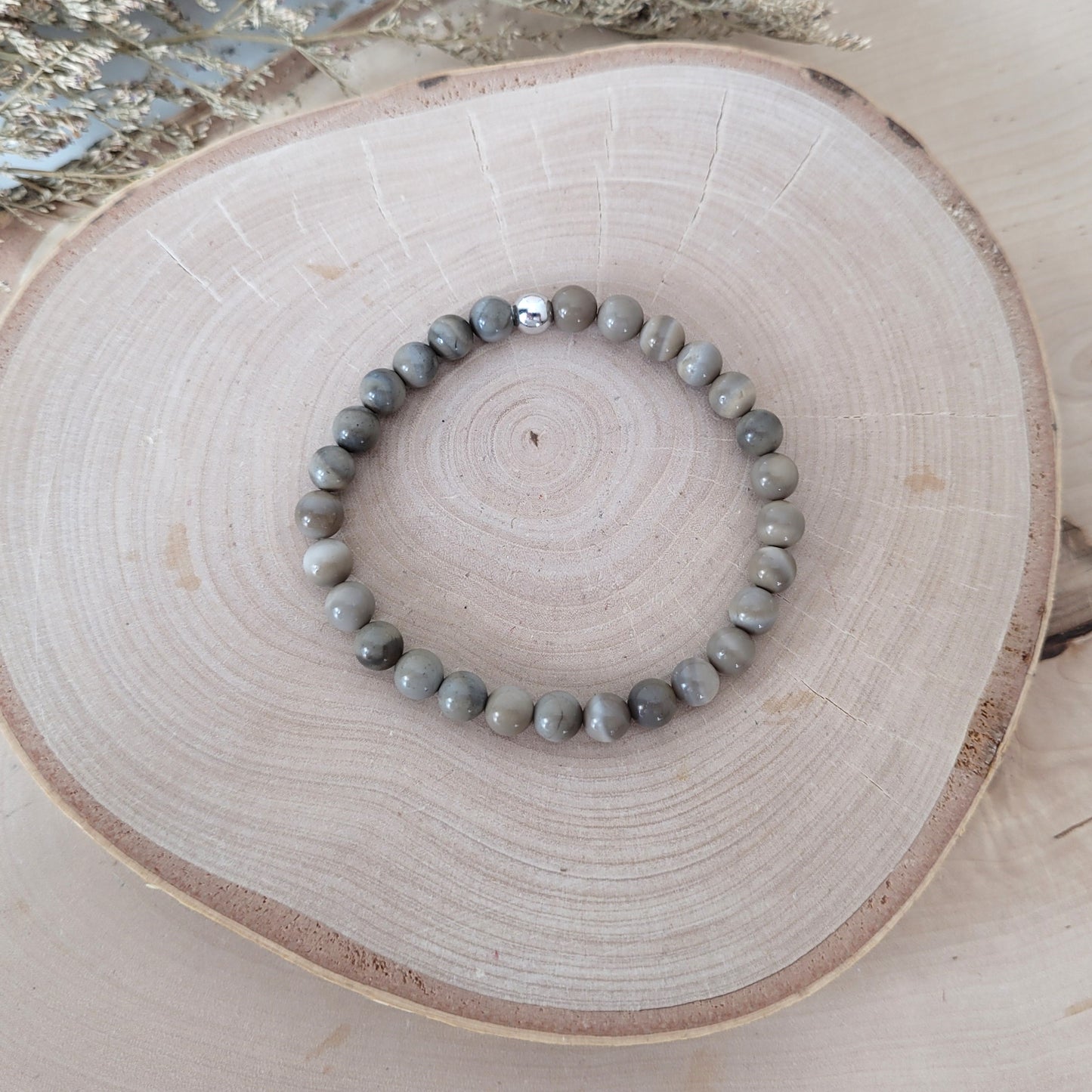 Flint Jaspis Feuerstein Armband Kugeln 6mm mit Silber 925 Perle