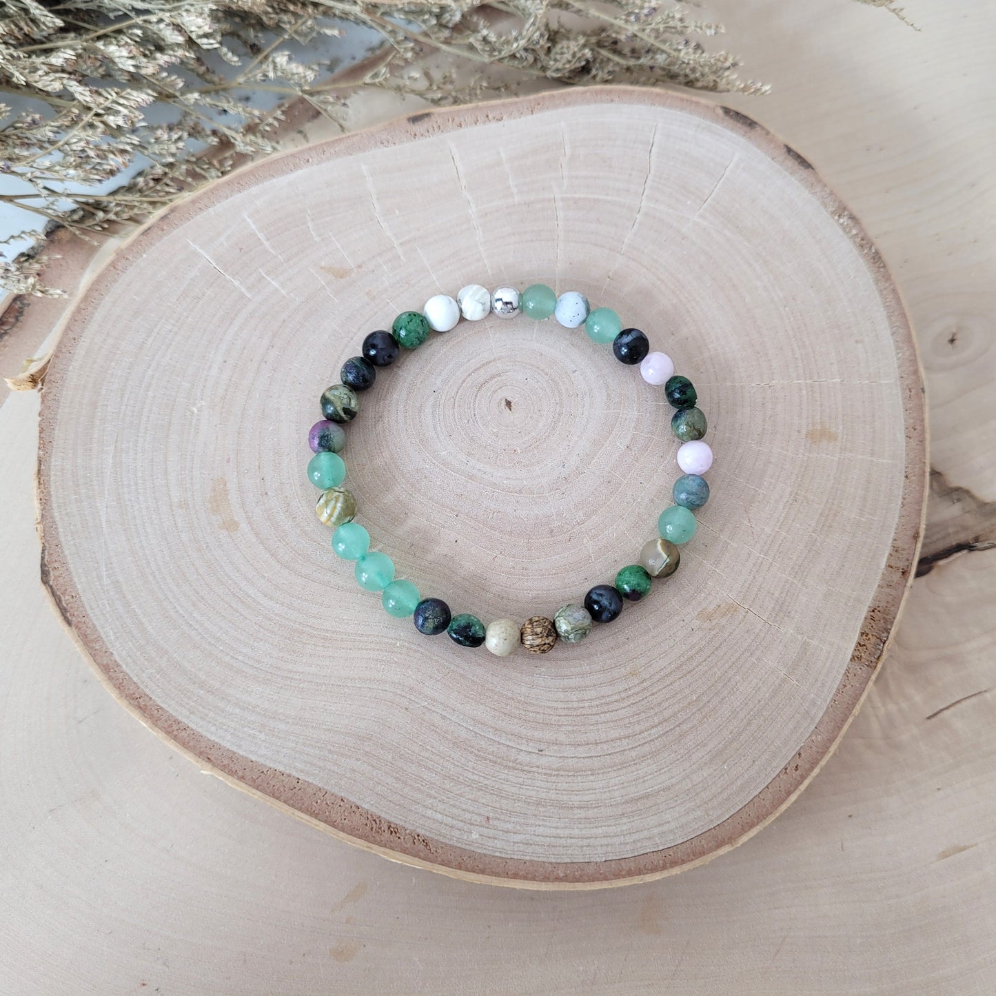 Confetti Perlen Mix "Elfenwald" Armband 6 mm mit Silber 925 Perle, alle Steinsorten in der Beschreibung