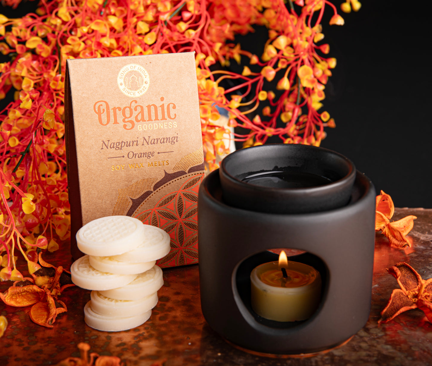 Organic Goodness Sojawachstaler Orange mit Blume des Lebens für Aromalampen