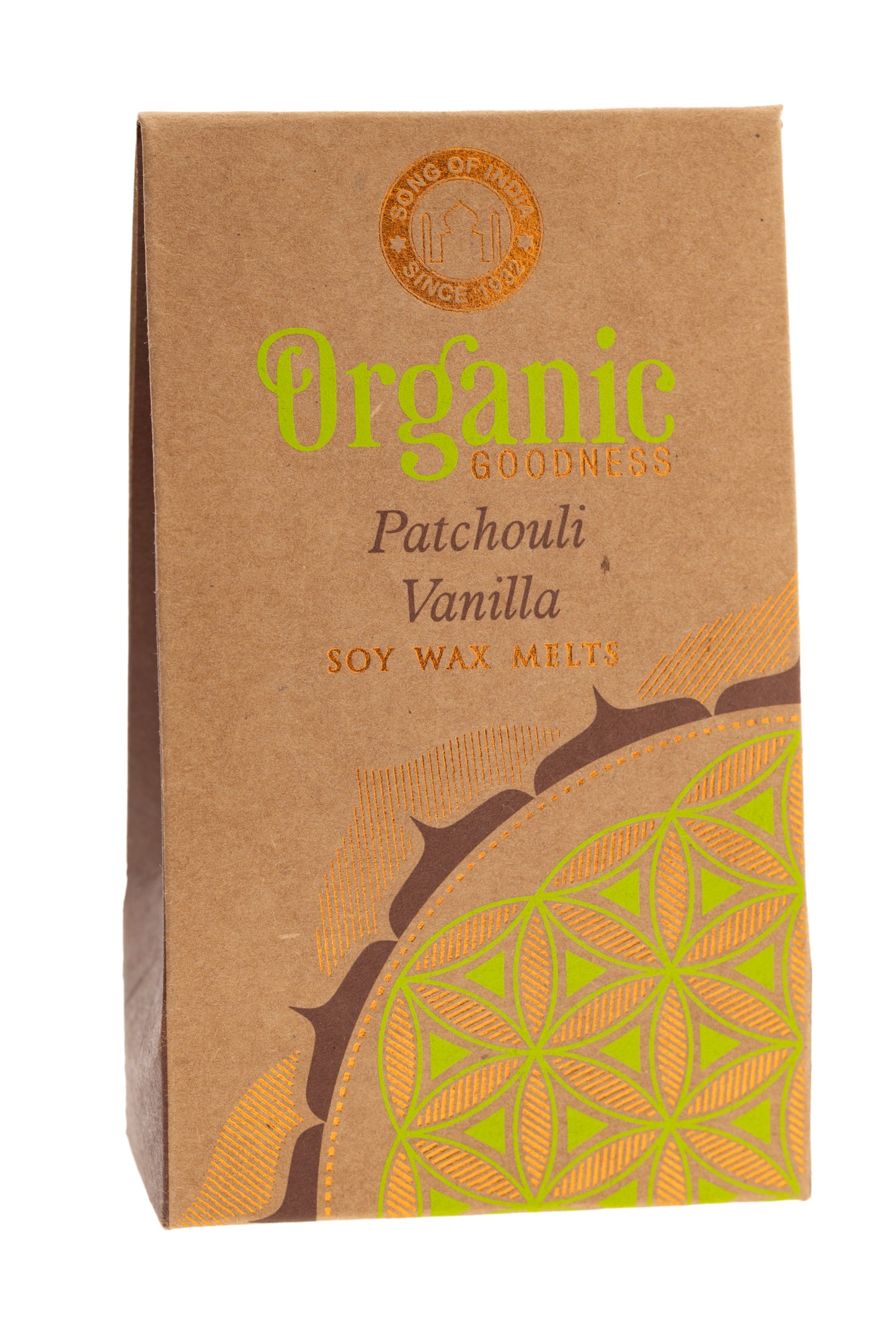 Organic Goodness Sojawachstaler Patchouli und Vanille mit Blume des Lebens für Aromalampen