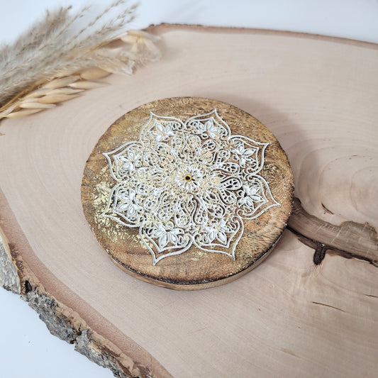 Mandala Räucherstäbchenhalter rund Goldverzierung