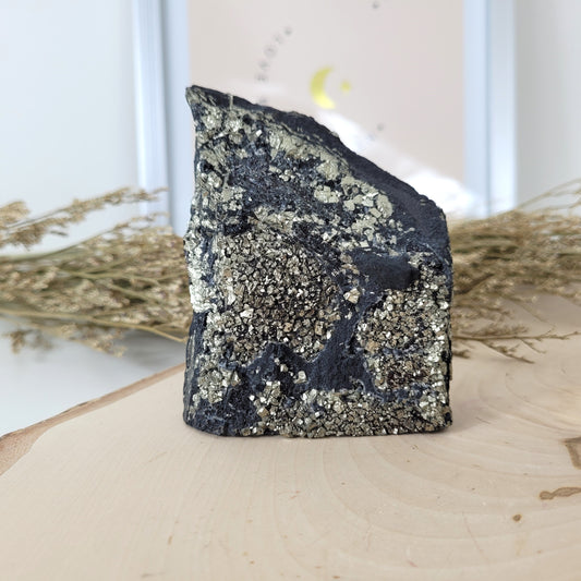 Schungit mit Pyrit Rohstein Freiform 9,3 x 6,7 cm