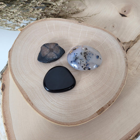 Bundle Angebot des Tages 02.11.25, Dendriten Achat Handstein, Kreuzstein Handstein, Lamellen Obsidian Handstein