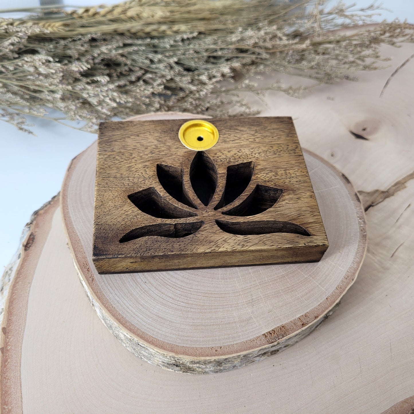 Backflow Räucherkegelhalter Lotus Mangoholz