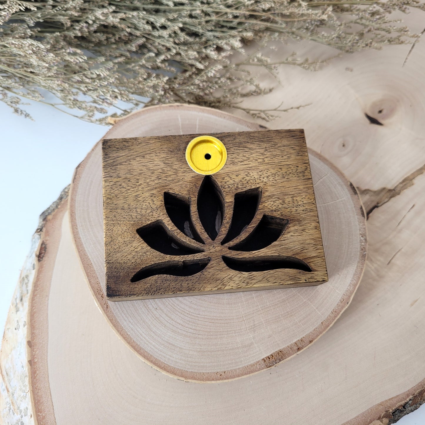 Backflow Räucherkegelhalter Lotus Mangoholz