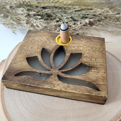 Backflow Räucherkegelhalter Lotus Mangoholz