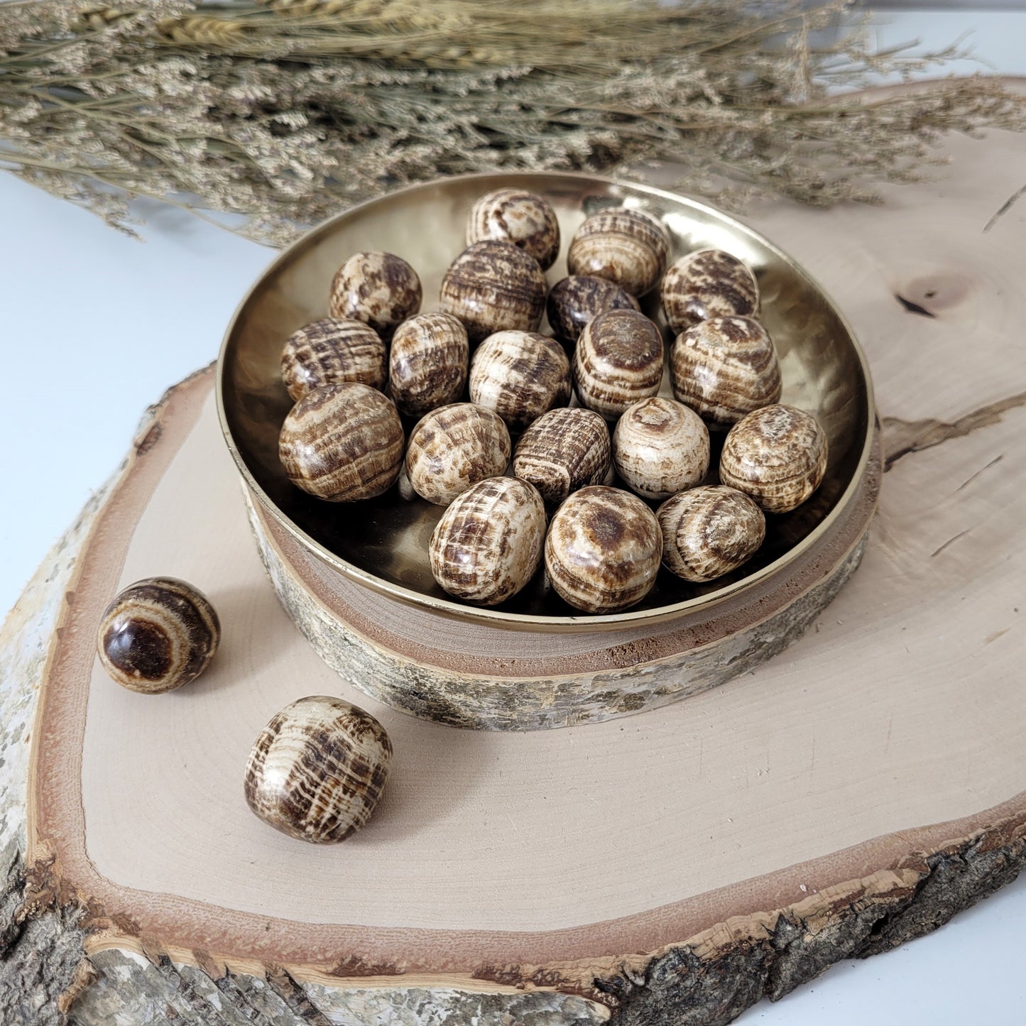 Brauner gebänderter Aragonit Trommelstein