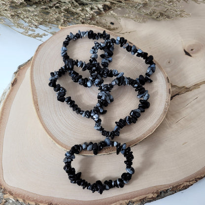 Splitterarmband Schneeflocken Obsidian