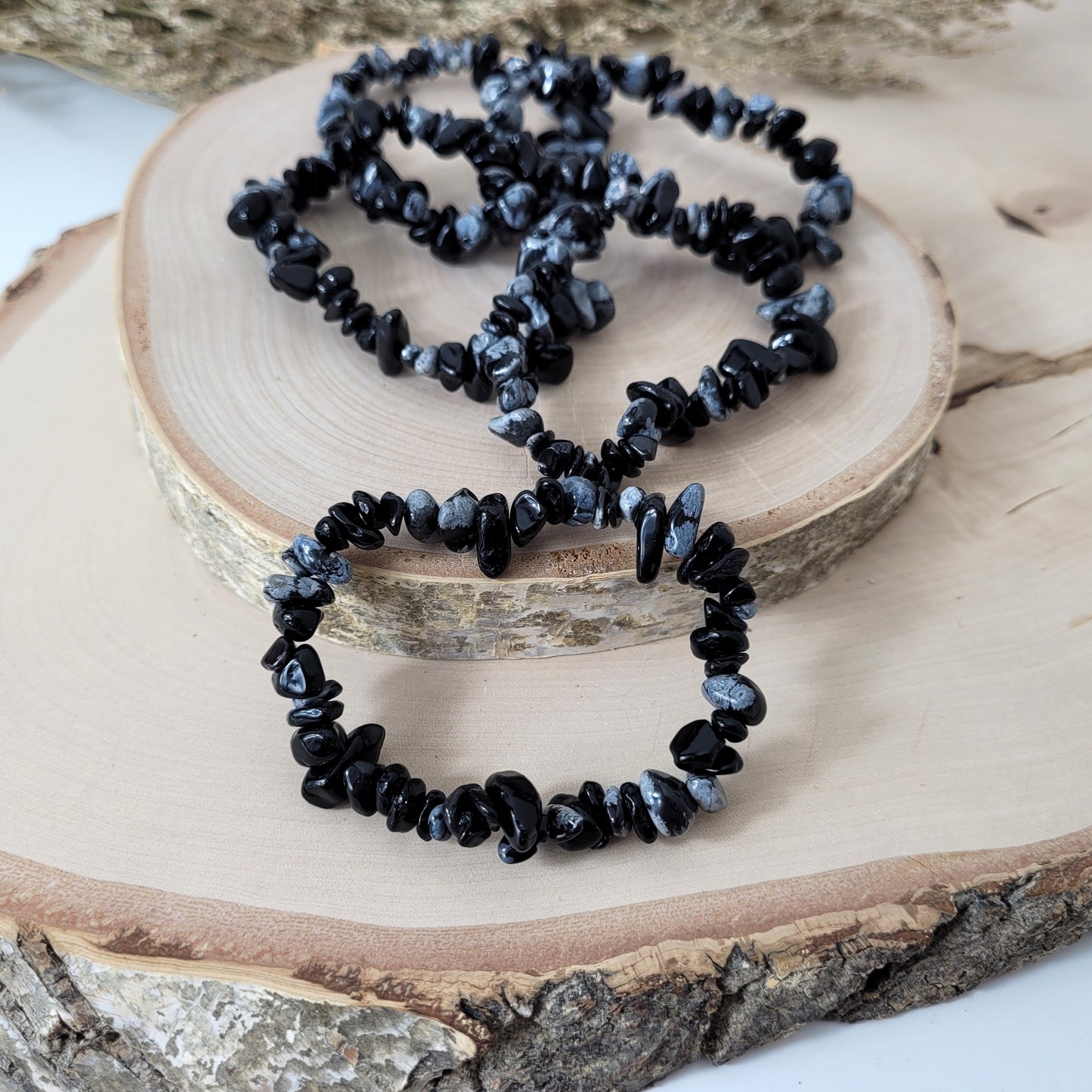 Splitterarmband Schneeflocken Obsidian