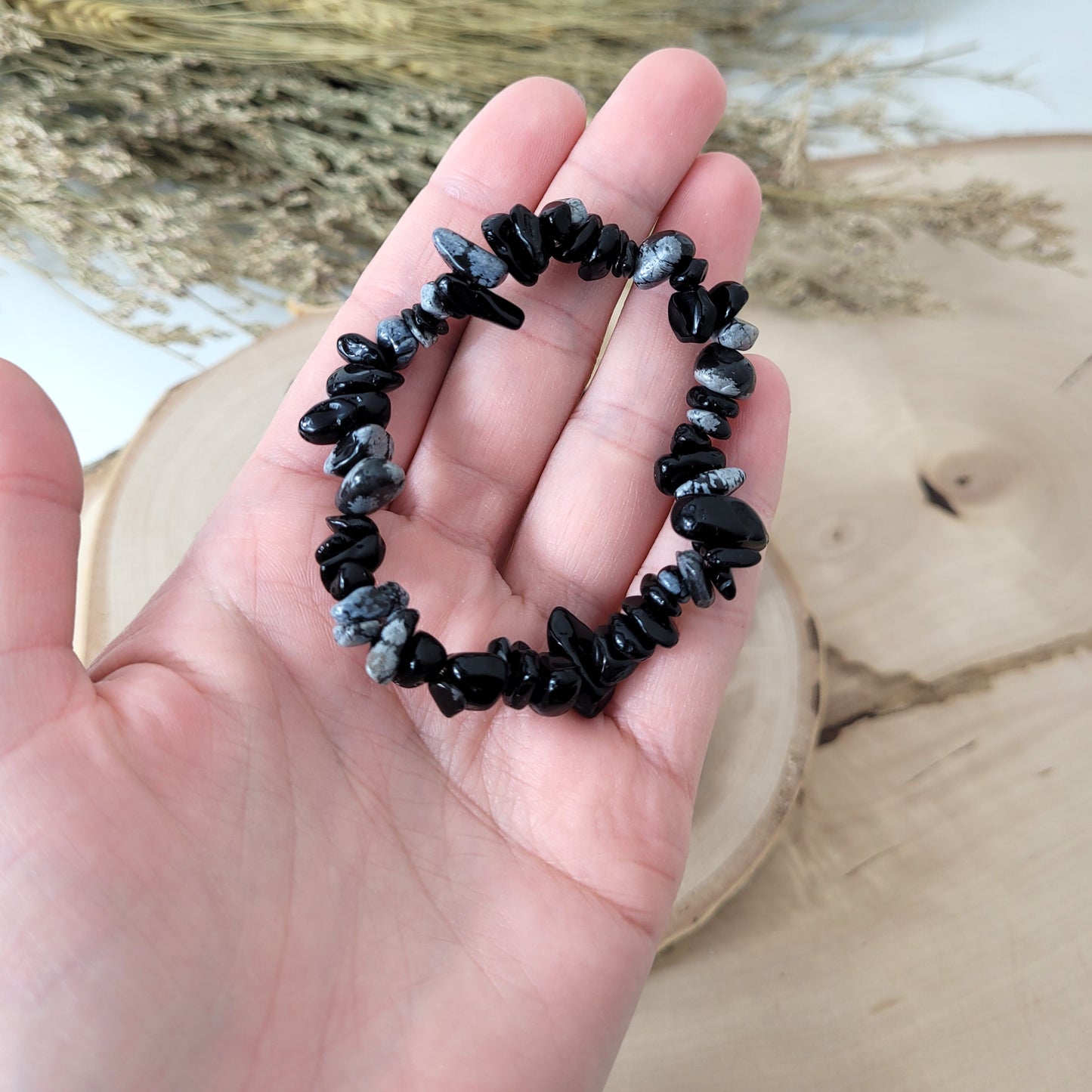 Splitterarmband Schneeflocken Obsidian