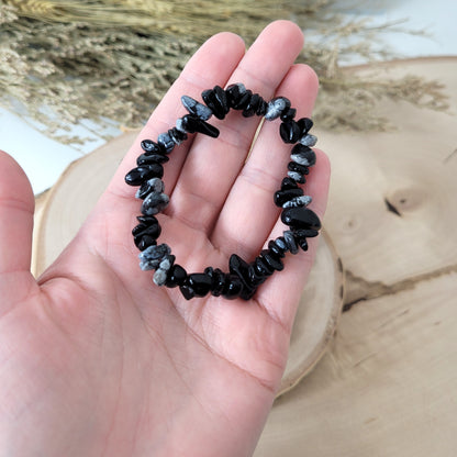 Splitterarmband Schneeflocken Obsidian