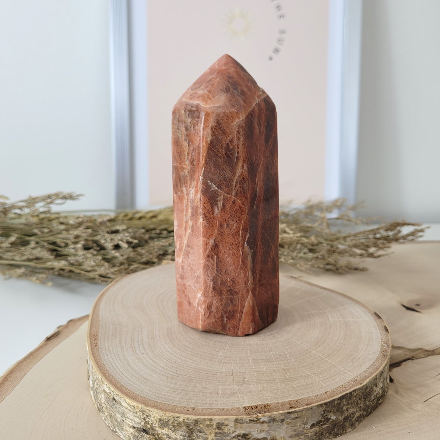 Aprikosenmondstein Turm 12,7 x 4,9 cm B-Ware