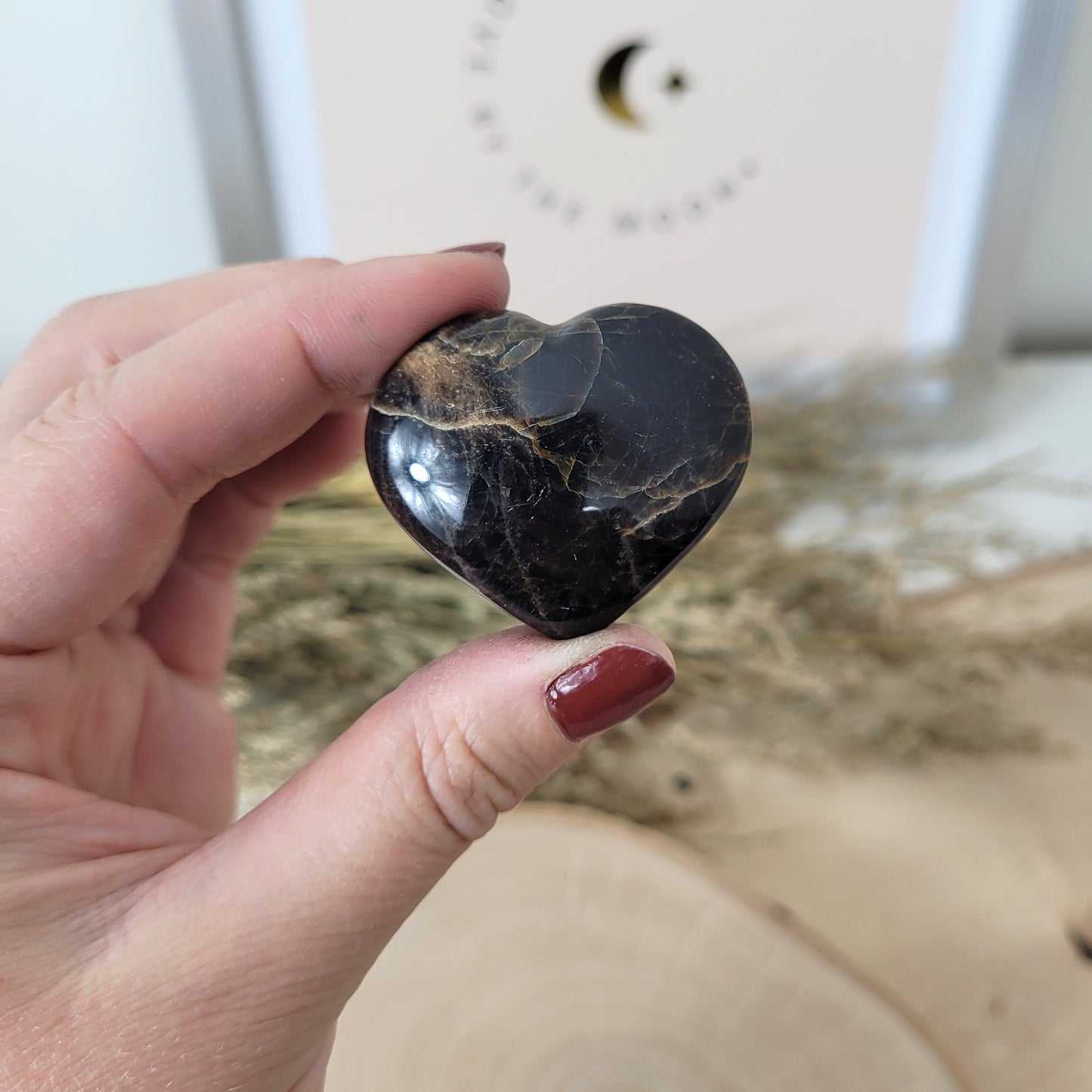 Schwarzer Mondstein Herz 3,4 cm