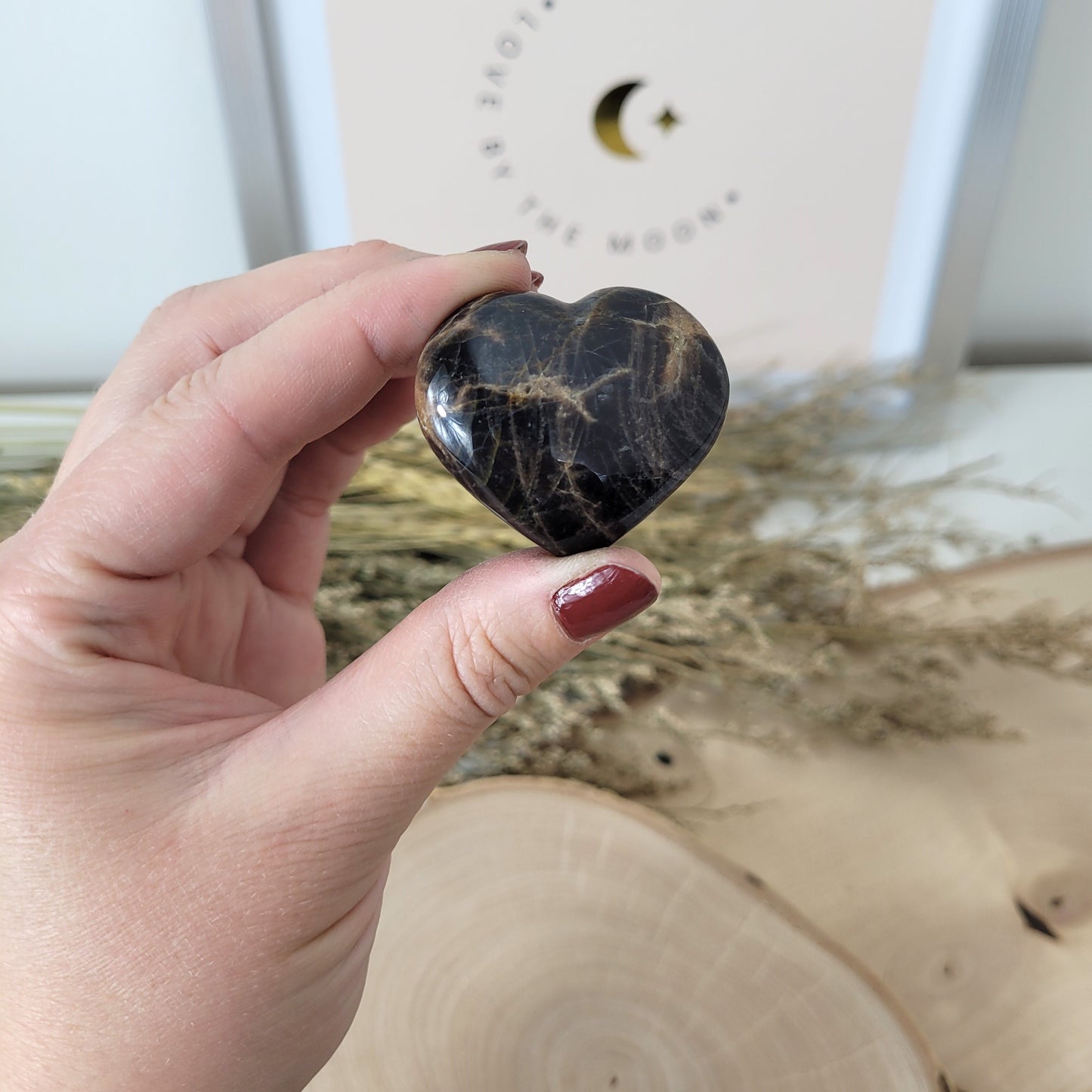 Schwarzer Mondstein Herz 3,4 cm