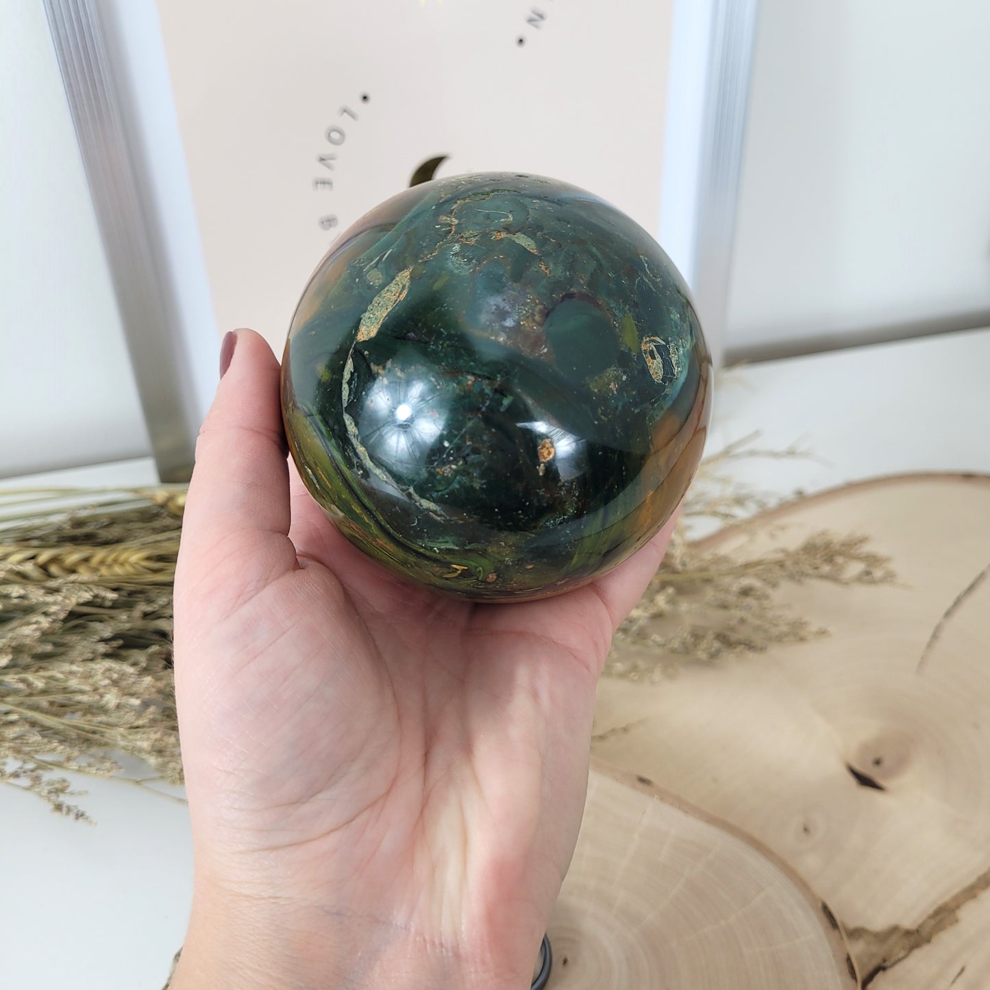 Ozean Jaspis Kugel 8,3cm Durchmesser, 802g