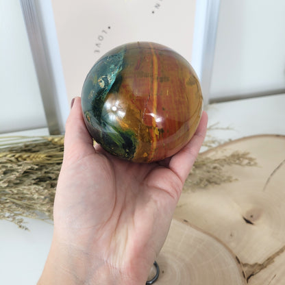 Ozean Jaspis Kugel 8,3cm Durchmesser, 802g