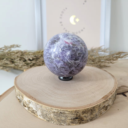 Pinker Turmalin in Lepidolith und Feldspat Unicorn Stone Kugel 6,4cm Durchmesser