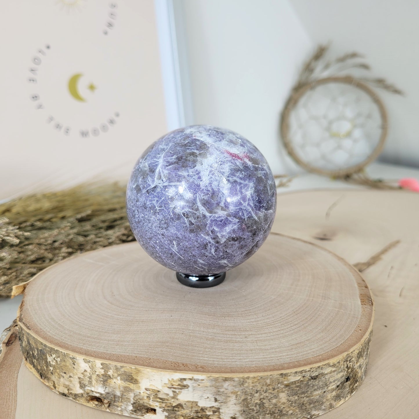 Pinker Turmalin in Lepidolith und Feldspat Unicorn Stone Kugel 6,4cm Durchmesser