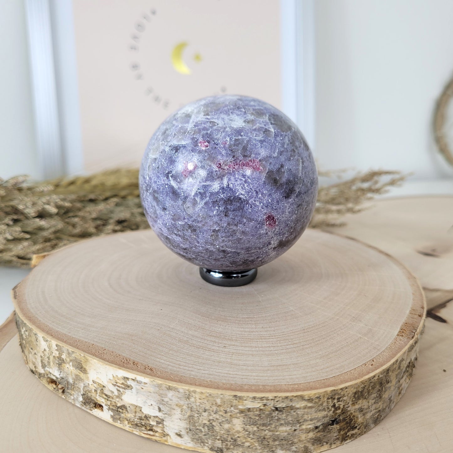 Pinker Turmalin in Lepidolith und Feldspat Unicorn Stone Kugel 6,4cm Durchmesser